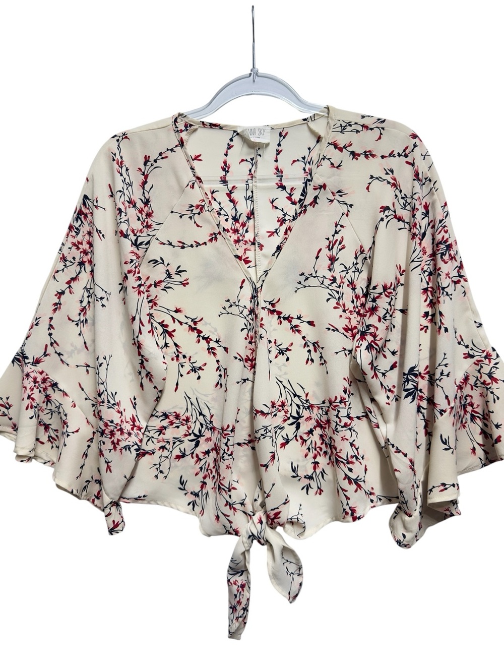 Silky Chiffon Knit Floral Vines Blouse Poncho Top